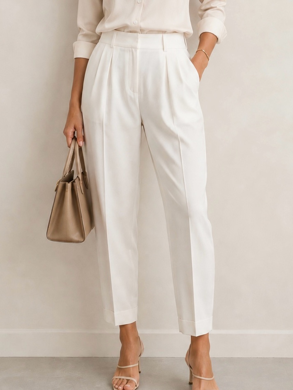 Lafayette 148 New York Cream Pleated Ankle Pants – Size 8